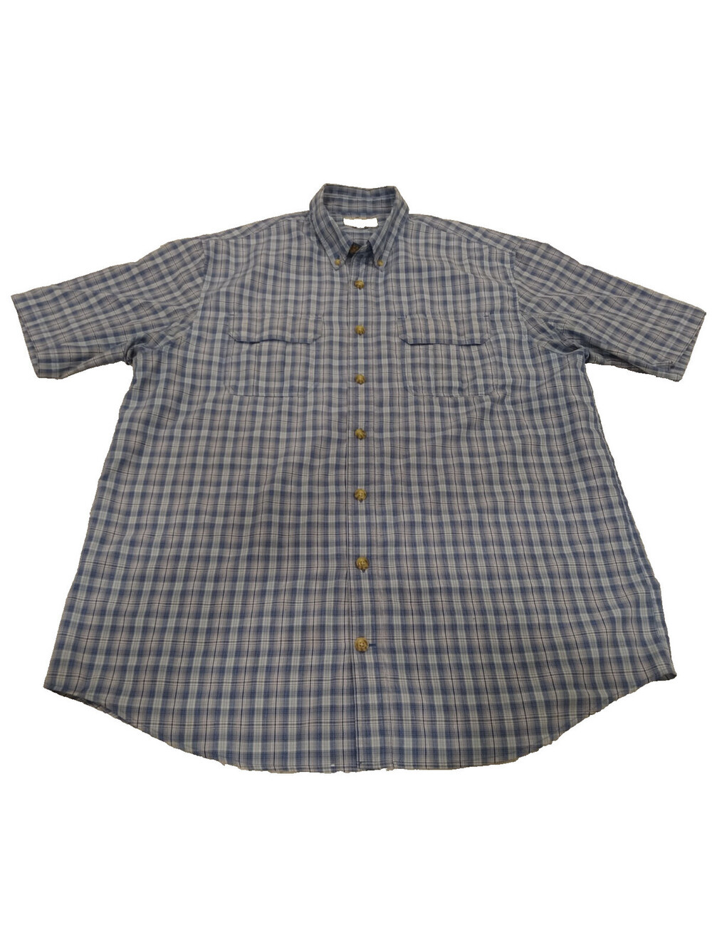 Duluth Trading Co Shirt Mens XLT Blue Plaid Short Sleeve Lightweight Pocket Tall